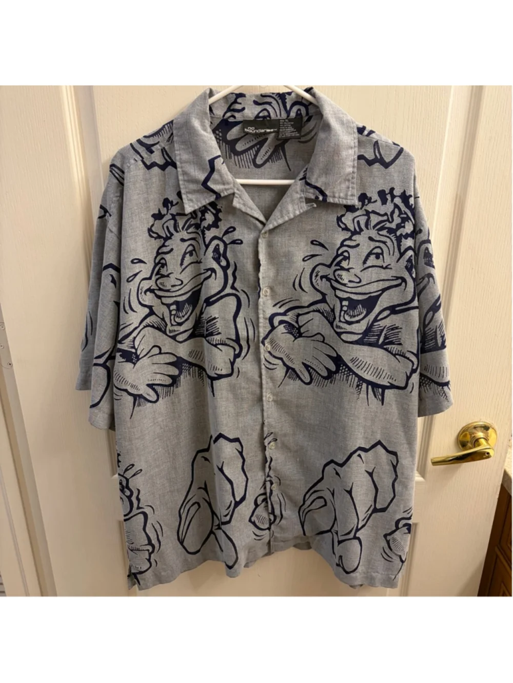 Men's No Boundaries Y2K SK8 Button Down Shirt XL Gray Navy - Picture 2 of 6